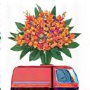 花束と配送トラックアイコン
