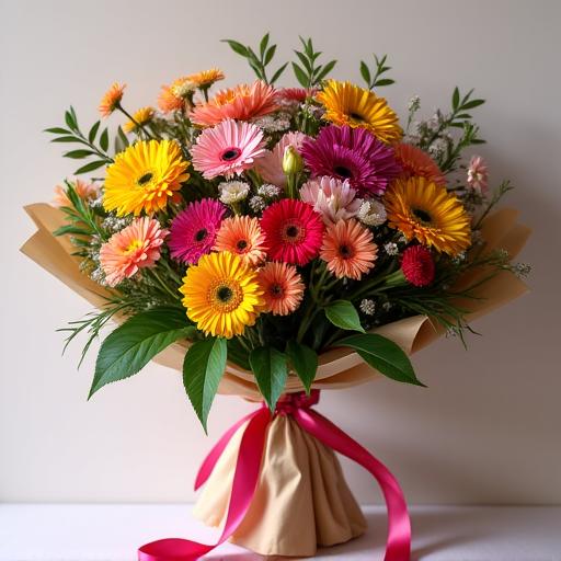 顧客のために作られたオーダーメイドの華やかな花束